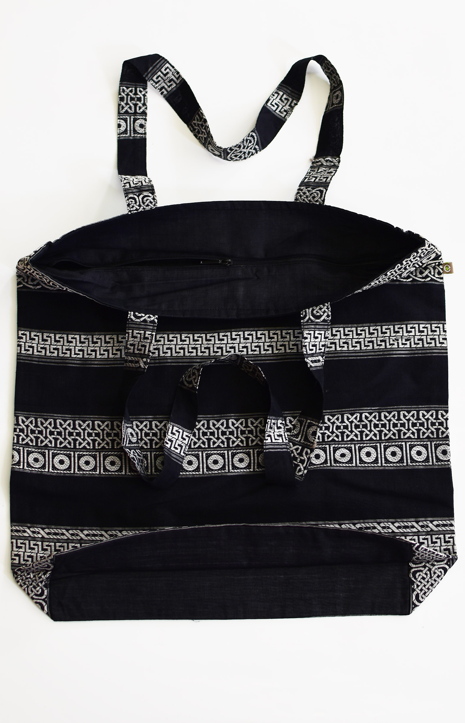 Black and White Handwoven Organic Cotton Tote Bag 